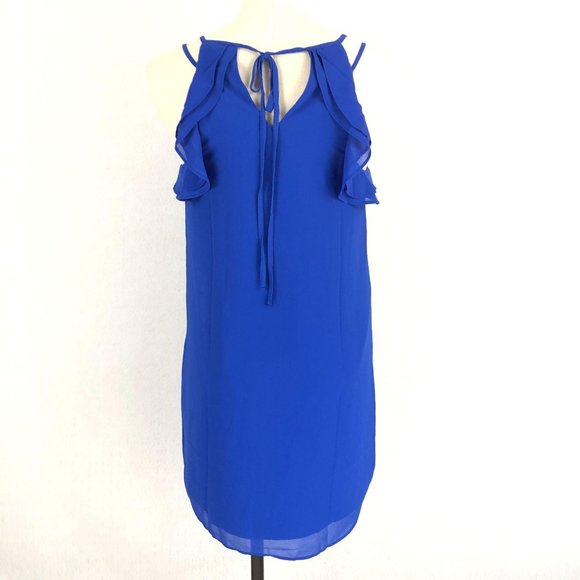 NAKED ZEBRA Blue Mini Dress NWOT Women's Size Small Sleeveless Ruffle Tie Back - Picture 3 of 9